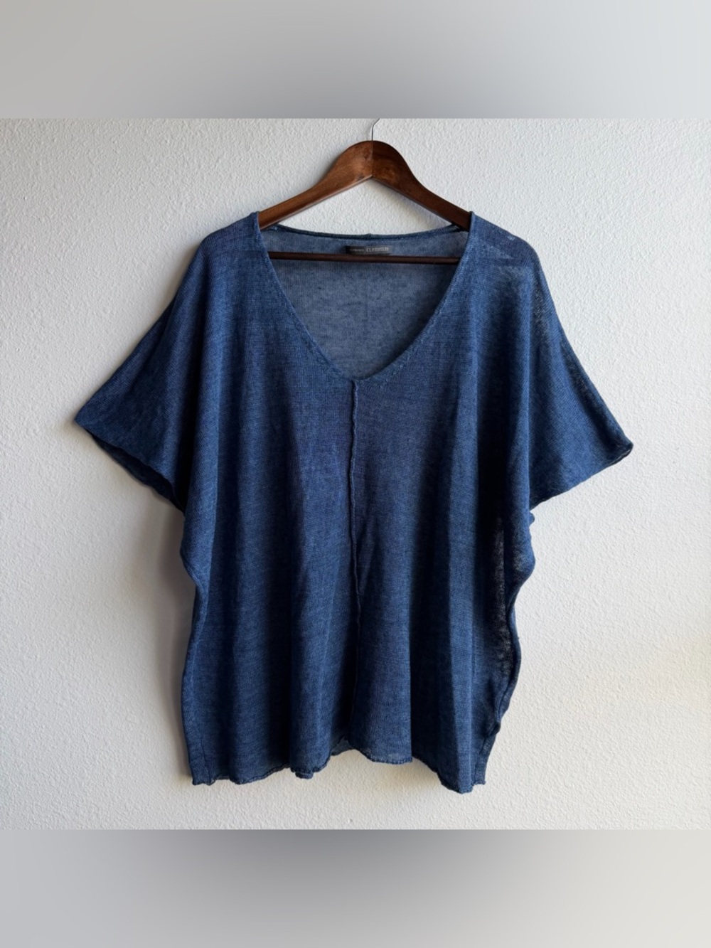 Made In Italy Flax Linen Blue Medium XL Oversized Boxy Knit Top Lagenlook G